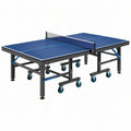 Stół do tenisa stołowego 274 x 152.5 x 76 cm niebieski stalowy składany na kółkach