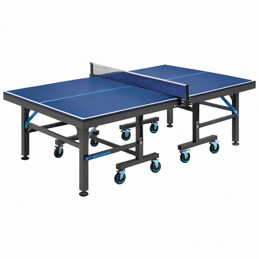Stół do tenisa stołowego 274 x 152.5 x 76 cm niebieski stalowy składany na kółkach