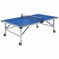 Stół do tenisa stołowego 274 x 152.5 x 76 cm stalowy niebieski składany na kółkach