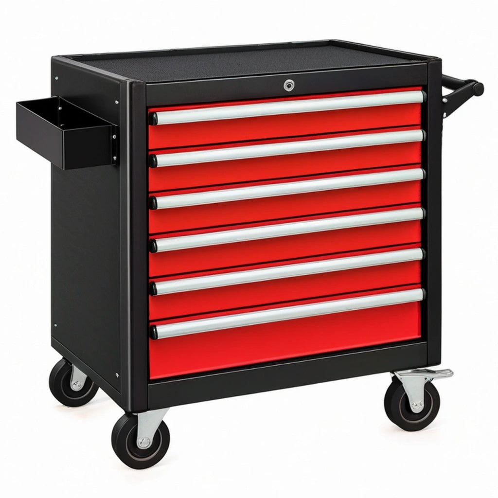 Wózek narzędziowy 77 x 46 x 97 cm stalowy czarno-czerwony z 6 szufladami mobilny